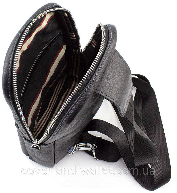 Кожаная сумка слинг рюкзак на одно плечо Marco Coverna MD 6636 black Киев - изображение 6