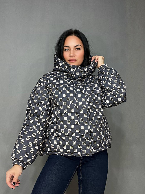 Куртка жіноча оверсайз демісезонна HAIZIYUAN 192 з капюшоном візерунок літери m графіт, графіт, L Київ - фото 8