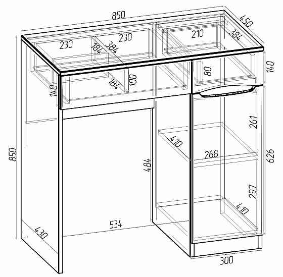 Трюмо Дельта, Дуб Крафт Білий, 850/450/850 Львов