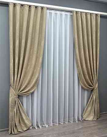 Комплект штор VR-Textil Жаккард Viva Marmo № 1787ш Бежевый 100х290 см 2 шт (31-0003) Киев