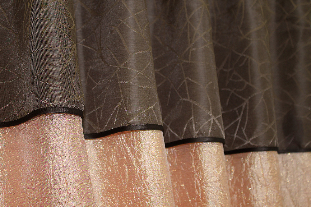 Кухонные шторы VR-Textil № 073к с ламбрекеном и подхватами персиковый с коричневым 260х170 см (52-0089) Киев - изображение 4