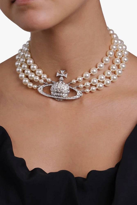 Розкішне кольє Vivienne Westwood /  Вів'єн Вествуд — перли в 3 нитки, вставки цирконію, посріблення (або позолота) + коробочка Одеса - фото 8