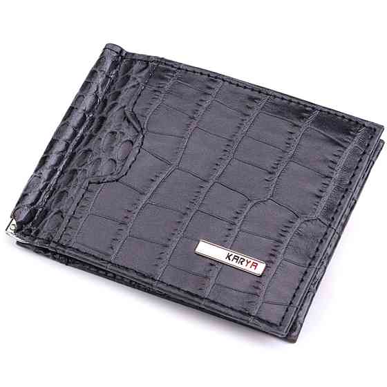 Практичный мужской кошелек-зажим из натуральной кожи KARYA 22851 Серый Киев