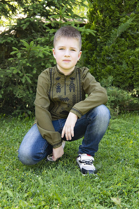 Вишиванка чоловіча з довгим рукавом хакі льон, сорочка чоловіча з вишивкою лляна вишиванка та сорочки чоловічі Київ - фото 8