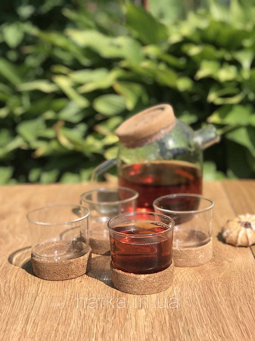Набір чашок для чаю Olens "Button" 4 шт 125 мл скляна чашка з корковою вставкою Київ - фото 5