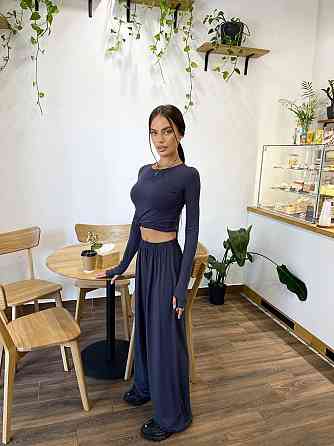 Жіночий базовий прогулянковий костюм двійка: лонгслів і штани турецька віскоза. Графіт, 42/46 Одеса