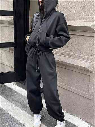 Жіночий теплий базовий костюм-двійка: соп худі+джогера тринитка на флісі Графіт Одеса