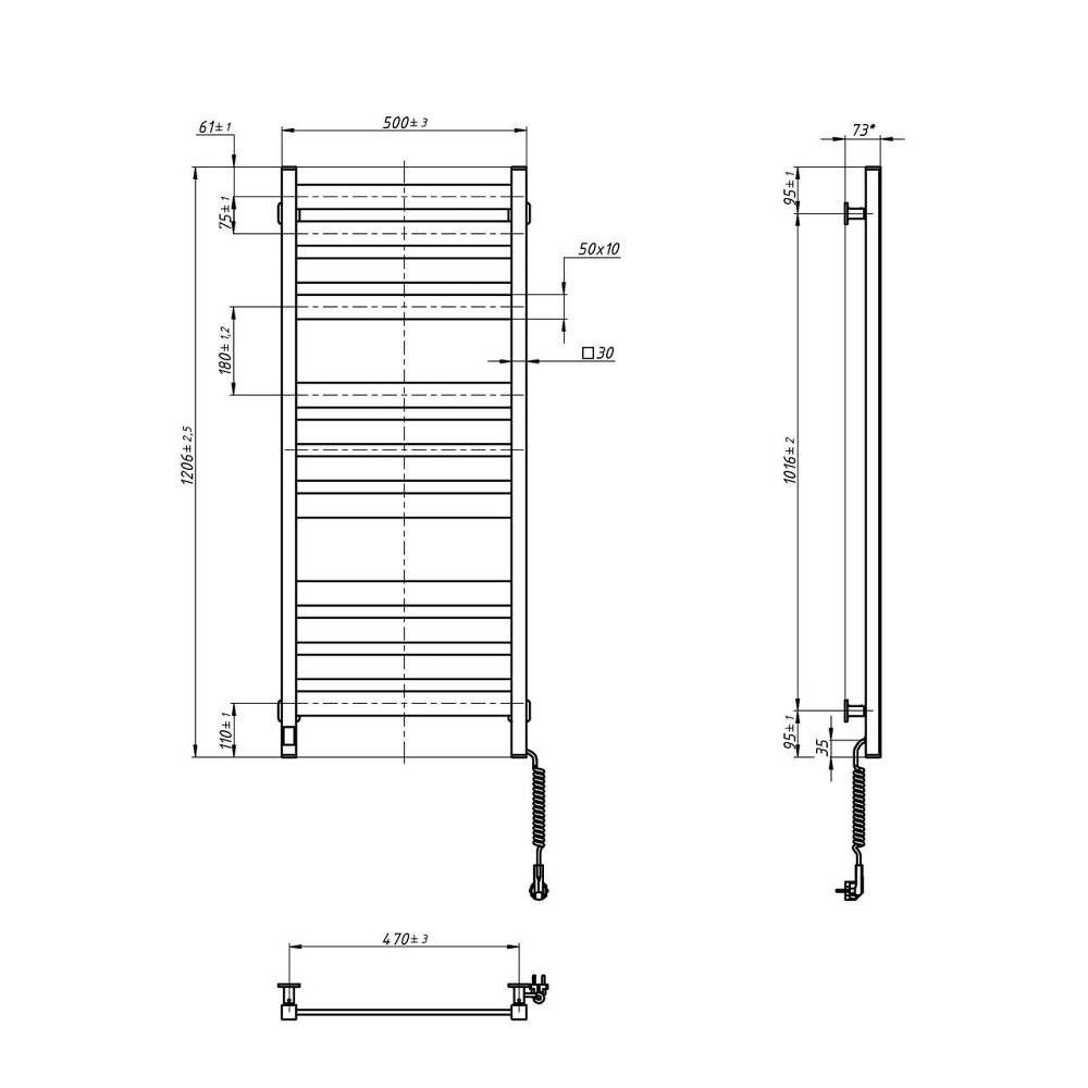 Сушарка для рушників Largo 500х1200 Sensor з Wi-Fi, права з таймером, чорний муар Київ - фото 7