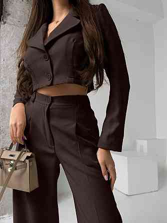 Жіночий діловий брючний костюм-двійка: жакет і штани костюмка Шоколад, 42/44 Одеса