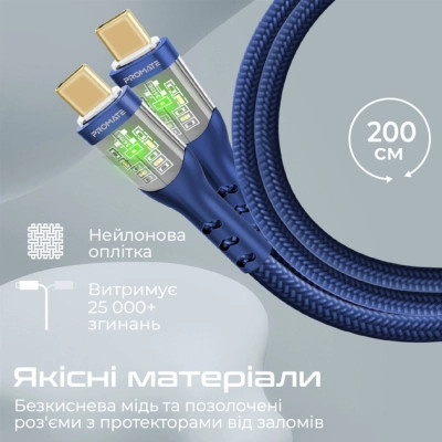 Дата кабель USB-C to USB-C transline-cc200.navy Promate (transline-cc200.navy) Вінниця - фото 7