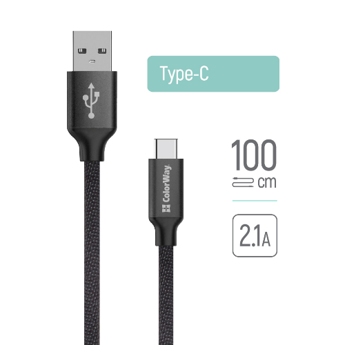 Кабель USB Type-C ColorWay CW-CBUC003-BK 2,1А 1м чорний Житомир