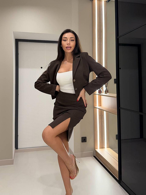 Женский стильный деловой костюм двойка кашемир-стрейч Шоколад, 46/48 Одесса - изображение 3