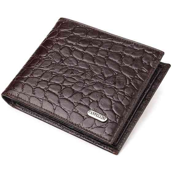 Цікавий гаманець для чоловіків у два складення з натуральної фактурної шкіри з тисненням під крокодила CANPELLINI 21583 Коричневий Київ