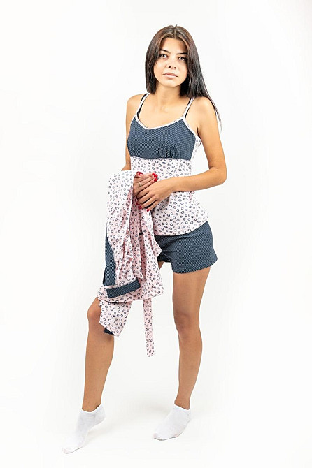 Спальный женский комплект пижама+халат, розовый , топ Крохатушка одяг Киев - изображение 5