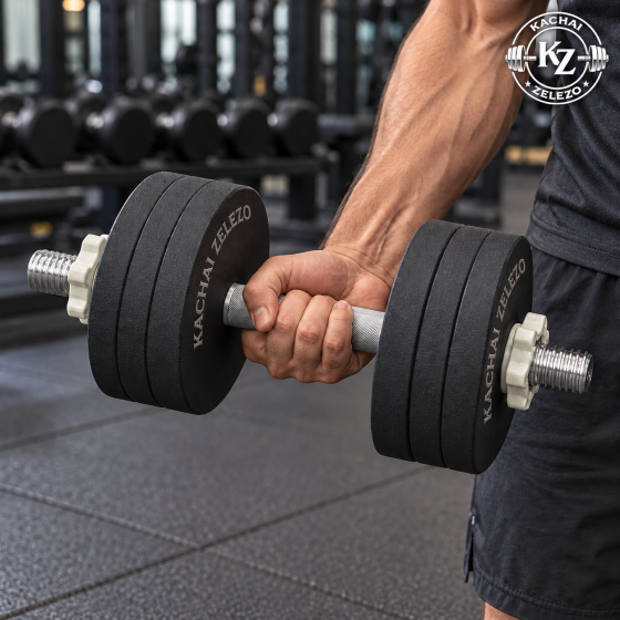 Гантелі набірні 2 по 24 кг з покриттям + Перехідник для штанги Kachai Zelezo Iron Pro Київ