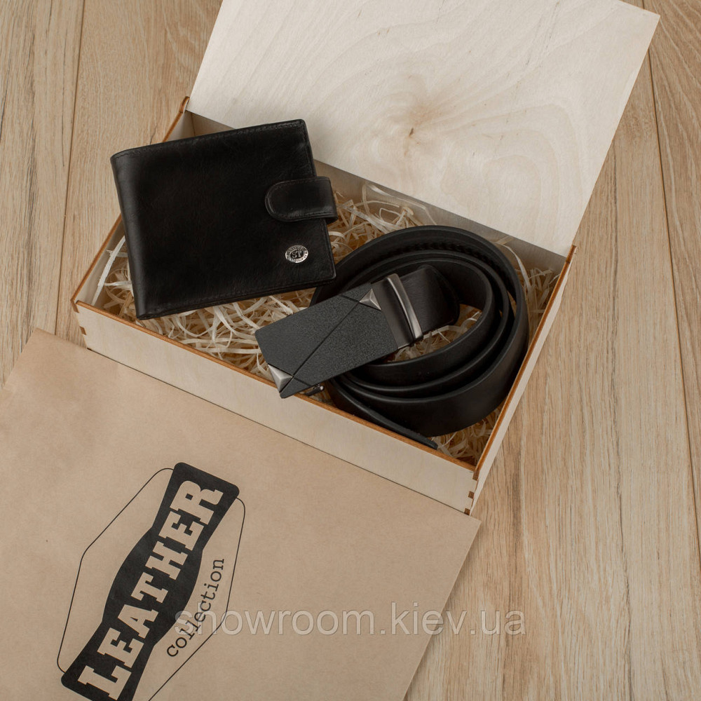 Чоловічий подарунковий набір Leather Collection (портмоне та ремінь автомат) (LC007) Київ - фото 1