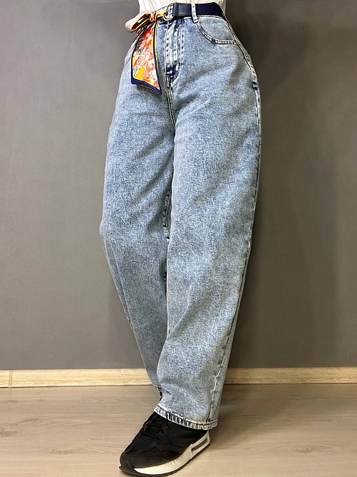 Джинси жіночі Moss 817 baggy mom jeans висока талія вільні банани стрейчеві ремінь-хустинка блакитні , блакитний, 31, 31, 80 см, 120 см Київ - фото 16