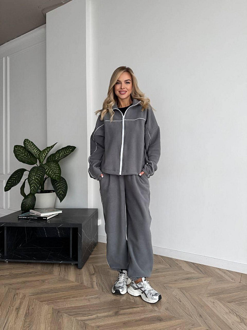 Жіночий теплий прогулянковий костюм: кофта та штани турецький фліс Графіт, 50/52 Одеса - фото 3