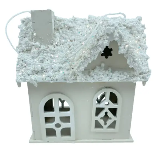 Набір декоративних новорічних будиночків з дерева 5×10×12 (см) ялинкова підвіска Молочний 28124201 Коломия