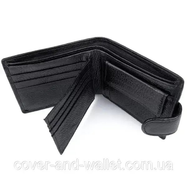 Невеликий чоловічий гаманець із натуральної шкіри флотар чорного кольору Horton 208 Київ - фото 5