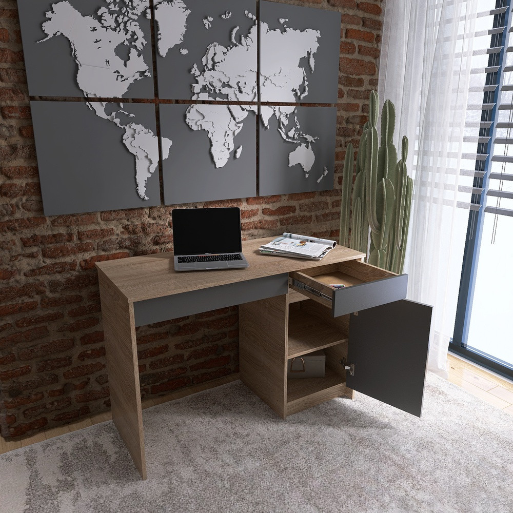 Письменный стол с 2 ящиками и закрытой секцией Эверест Сити-1100 110,1х50,1х76,6 см Дуб cонома/Графит (DTM-071103) Львов - изображение 3