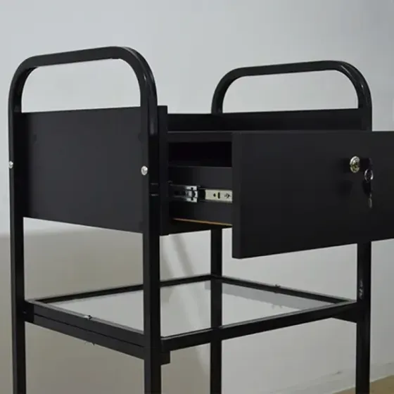 Косметологическая тележка с ящиком и стеклянными полками UK-008 Черный Киев