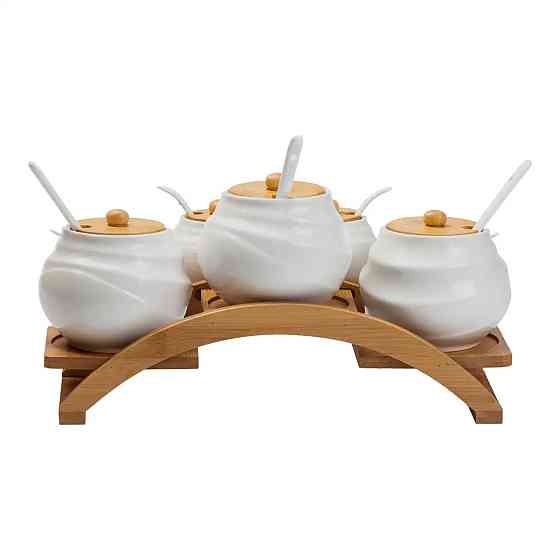 Yiwu Банки для сипучих продуктів 7 штук по 200 мл та 500 мл на бамбуковій підставці Киев