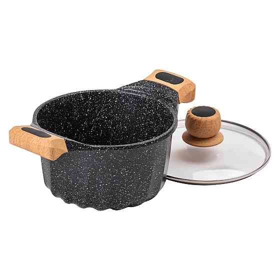 Алюмінієва каструля об'ємом 3 літри з кришкою Ø 20 см. Мармур з антипригарним покриттям MGC чорний HP-4-432B Коломия