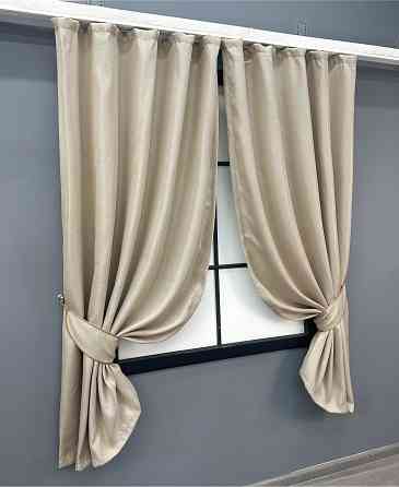 Комплект коротких штор VR-Textil Льон-блекаут Льон Мішковина № 1080ш Холодний бежевий 130х170см 2 шт (35-0356) Київ