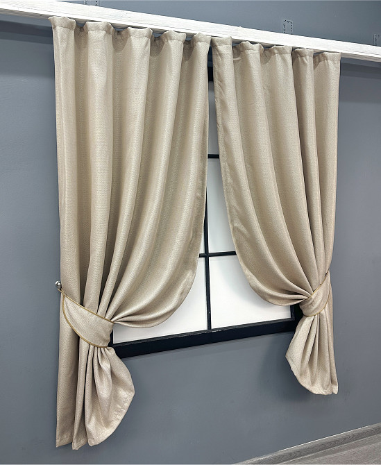 Комплект коротких штор VR-Textil Льон-блекаут Льон Мішковина № 1080ш Холодний бежевий 130х170см 2 шт (35-0356) Київ - фото 2