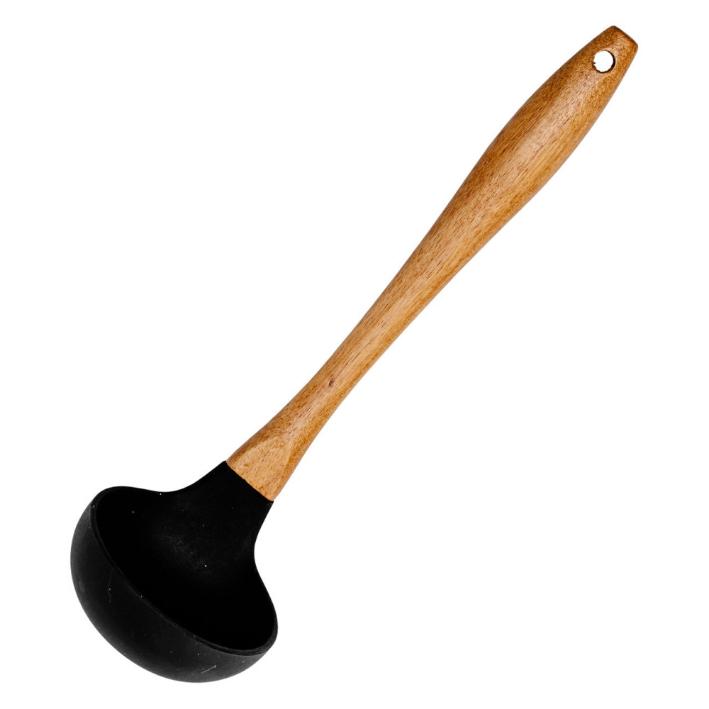 Ополоник силіконовий кухонний 27 (см) кухонний ополоник з силікону з дерев'яною ручкою для супу, бульйону HP-8-58 Коломия - фото 1