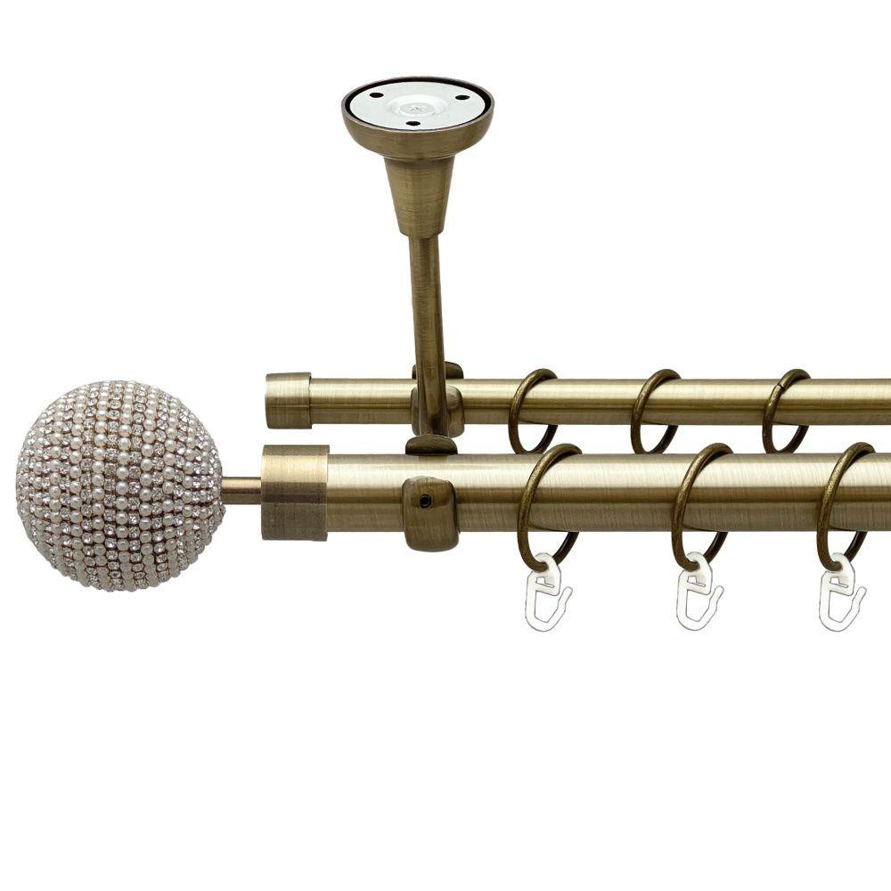 Карниз Orvit Карера металевий дворядний відкритий до стелі гладка труба кільце металеве Антик 25\16 мм 160 см (00-00021915) Львів - фото 1