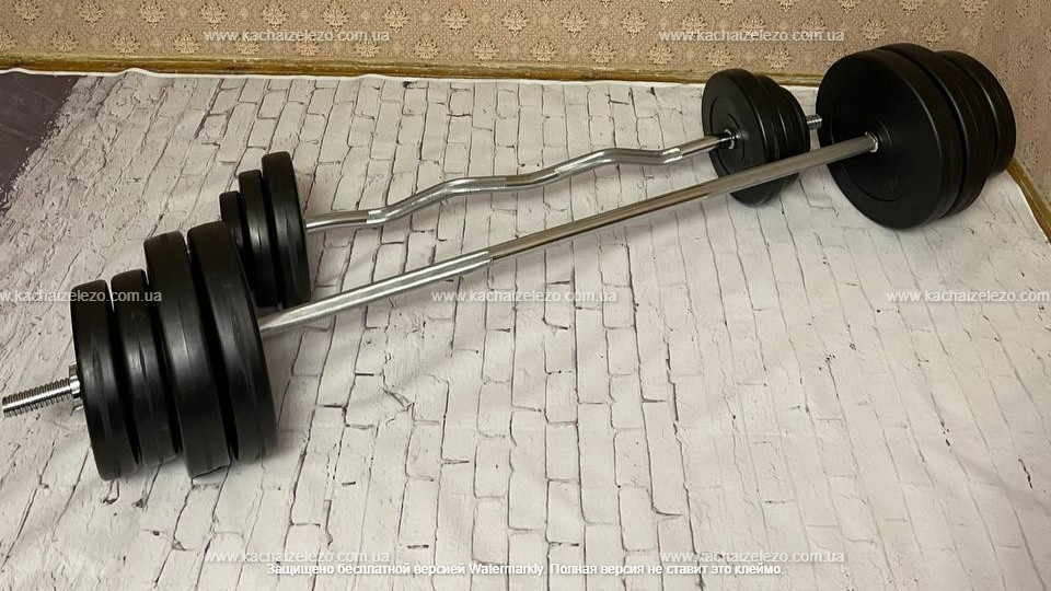 Штанга наборная + W-образный гриф с гантелями 120 кг Гантели, гири, штанги и диски ударостойкий пластик Киев - изображение 6