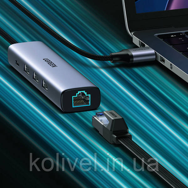 Хаб USB 3.0 Type-C -> 3xUSB 3.0 + RJ45 1000M CM475 Сірий UGREEN (20932) Київ - фото 7
