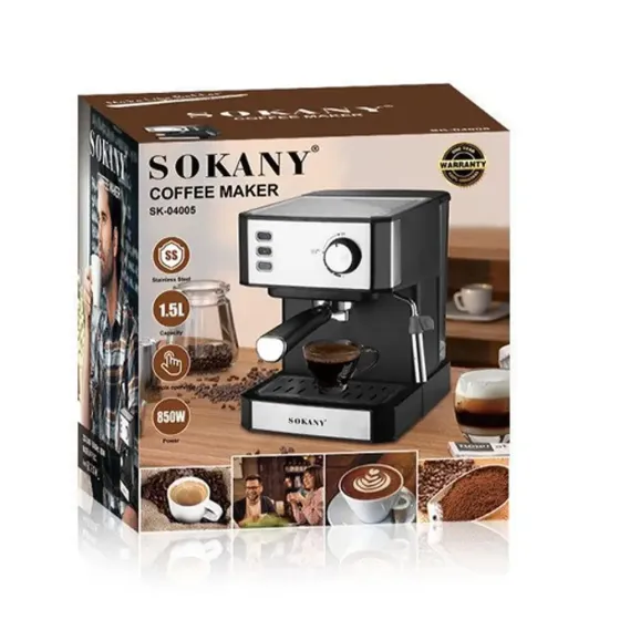Ріжкова кавоварка еспресо Sokany SK-04005 850 Вт: кавомашина з капучинатором, 1.5 л, корпус з нерж. сталі Одеса