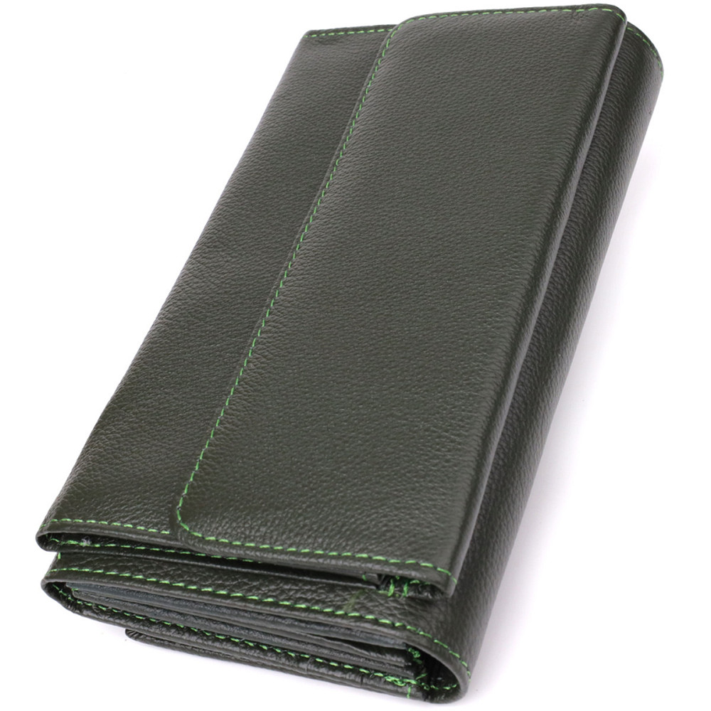 Горизонтальный кошелек с карманом для телефона из натуральной кожи ST Leather 23068 Зеленый Киев - изображение 10