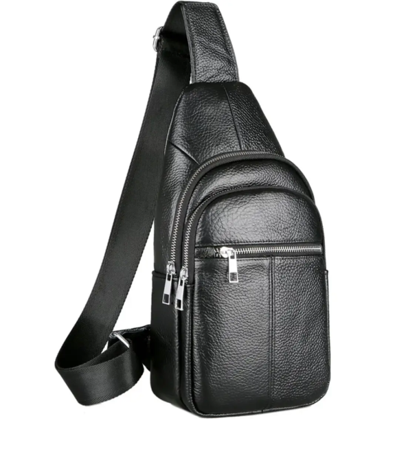 Мужской рюкзак-слинг Tiding Bag (18 х 32 х 7 см) сумка-рюкзак через плечо из натуральной кожи Черный Киев - изображение 11