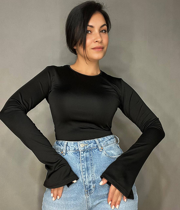 Боди лонгслив Ariadna 1574 удлиненные рукава с разрезами микродайвинг one size черный, черный, one size Киев - изображение 6