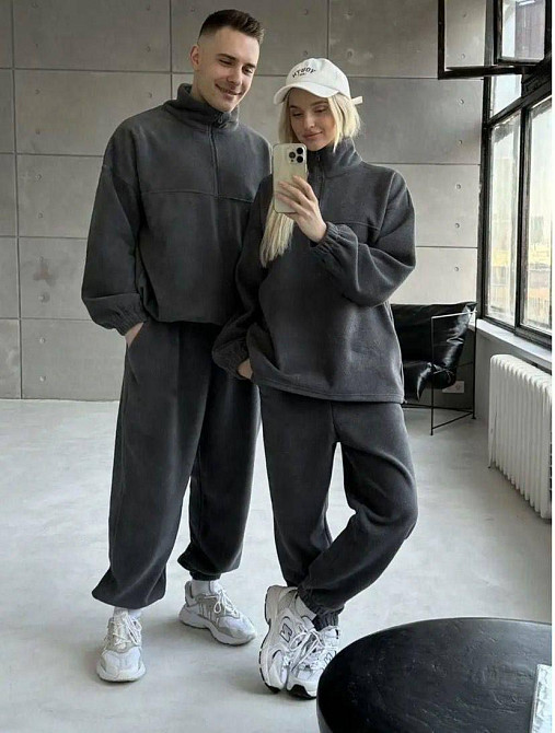 Стильний чоловічий теплий костюм двосторонній щільний фліс Графіт, L Одеса - фото 2