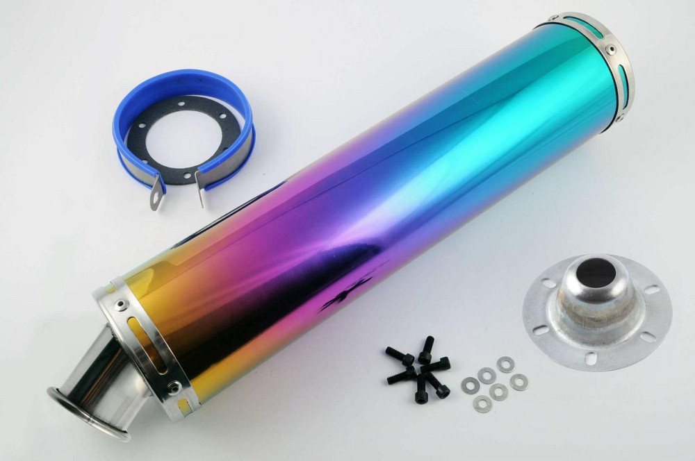 Глушник (тюнінг) 420*10 см, кріп. Ø78mm (нержавіюча сталь, веселка) Мукачево - фото 1