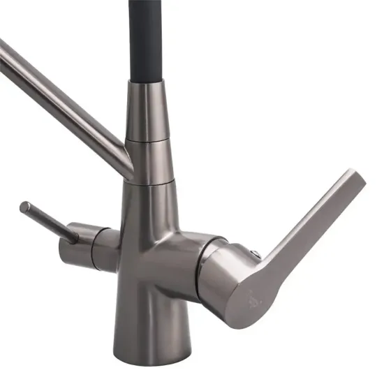 Смеситель для кухни на две воды Frap F4374-15 с гибким изливом, графит/черный Киев