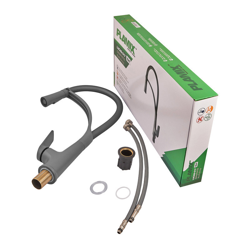 Змішувач для кухні Plamix Lucas-017 SET Graphite Refl.Grey з підведенням  (PM0723) ( 17089 ) Харків - фото 7