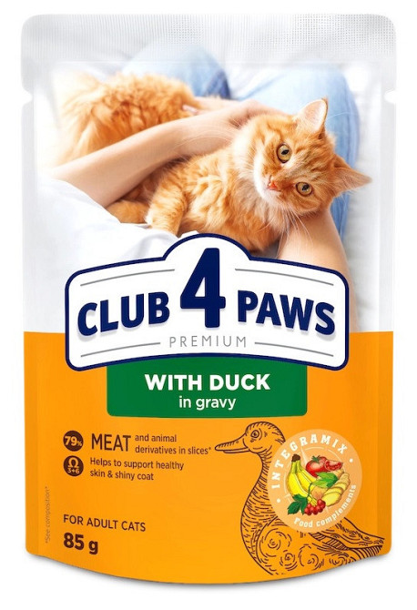 CLUB 4 PAWS (Клуб 4 Лапи) Преміум вологий корм для дорослих кішок з качкою в соусі, 85 г Вінниця - фото 1