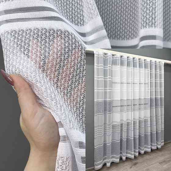 Короткий тюль VR-Textil 1943т Жаккард Белый с серым 300х200 см (42-0909) Киев