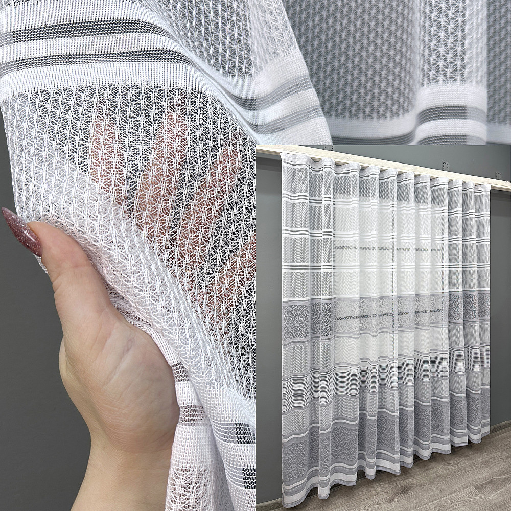 Короткий тюль VR-Textil 1943т Жакард Білий з сірим 300х200 см (42-0909) Київ - фото 1