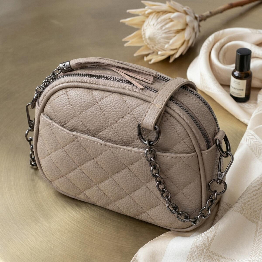 Зручна жіноча стьобана сумка з м'якої натуральної шкіри Vintage 22328 Бежева Київ - фото 11