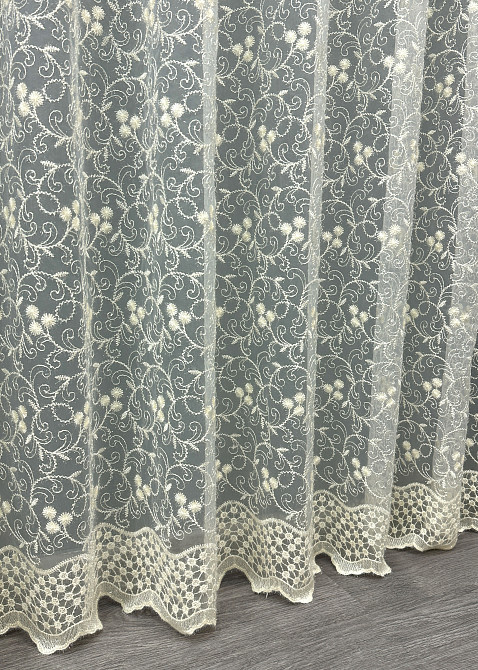 Тюль фатин с вышивкой и люрексом цвет молочный 1689т Киев - изображение 6