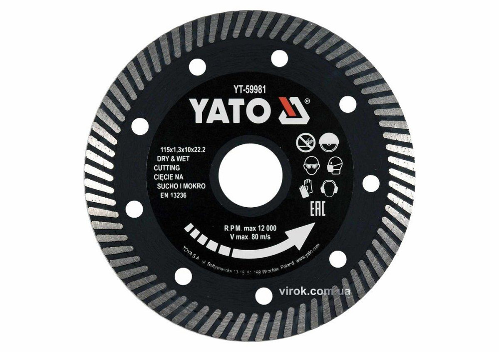 Диск відрізний алмазний по гресу,кераміці "TURBO" YATO Ø=115x1.3x10x22.2мм,в мокрому і сухому режимі Одеса - фото 1