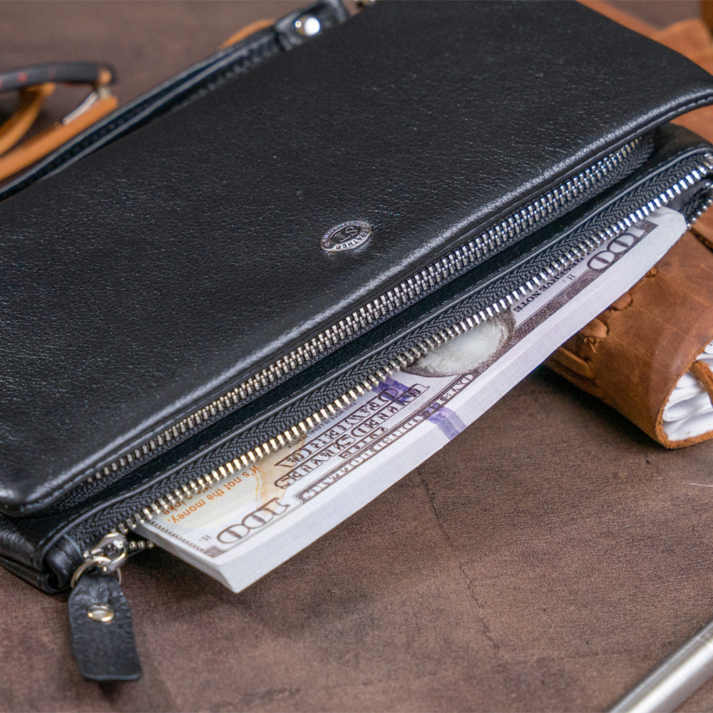 Гаманець-клатч зі шкіри з кишенею для мобільного ST Leather 19310 Чорний Київ - фото 10