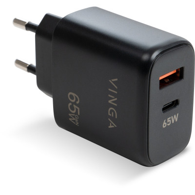 Зарядное устройство Vinga GaN 65W PD+QC 1C1A ports Wall Charger (VCPCHCA65B) Винница - изображение 1